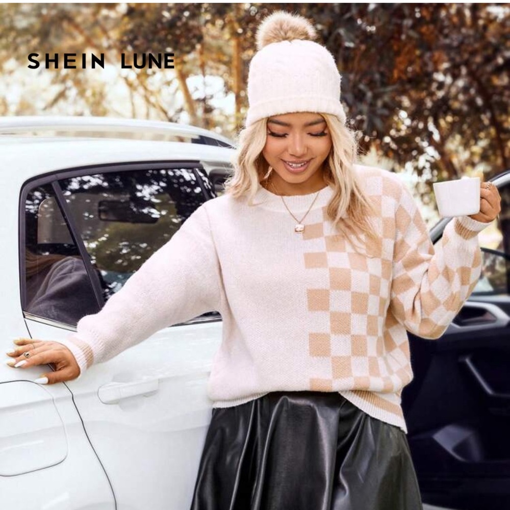 SHEIN | Checkerboard Knit Sweater